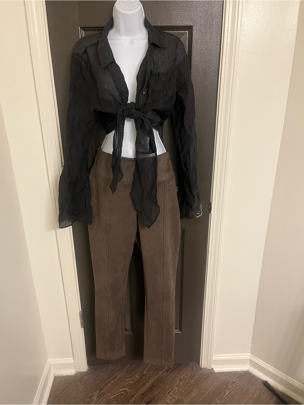 Andrew Marc Brown Suede-Look Straight-Leg Leggings
